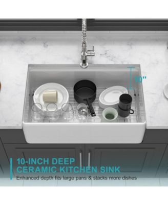 33x20x10inch White Porcelain Ceramic Single Bowl Workstation Kitchen Sink with Full Accessories