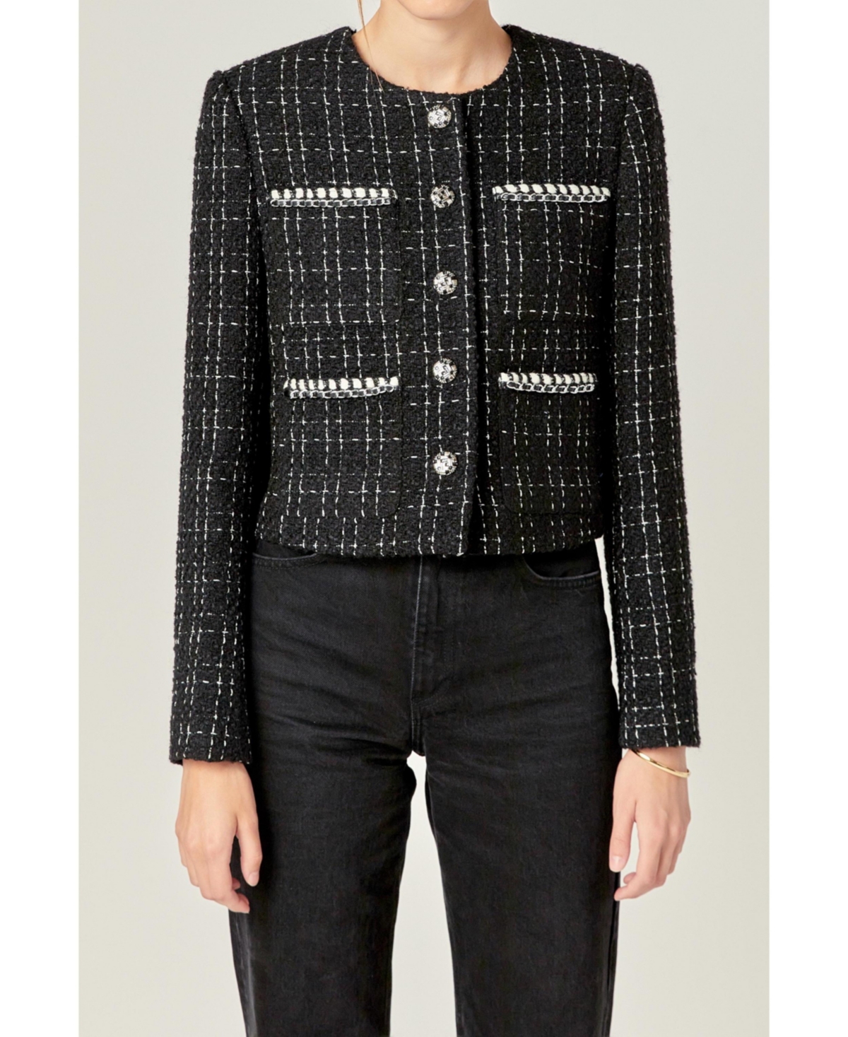 English Factory Women's Black and White Tweed Jacket