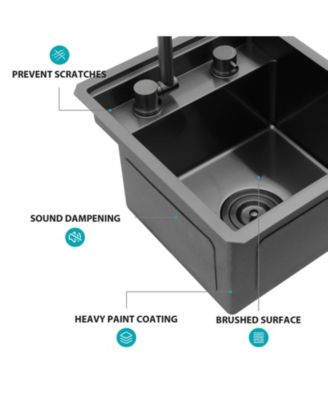 15x17x9inch Undermount Bar Sink with Folding Faucet Single Bowl 16 Gauge Gunmetal Black
