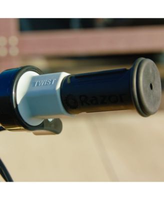 E300S Seated Electric Scooter for Kids, Pneumatic Tires, Seat, White/Blue