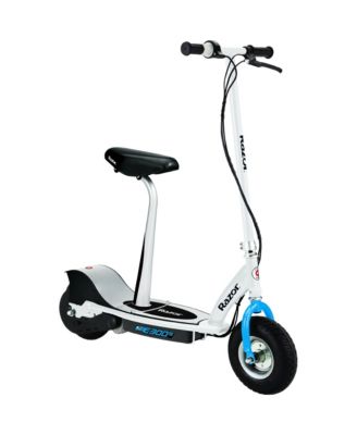 E300S Seated Electric Scooter for Kids, Pneumatic Tires, Seat, White/Blue