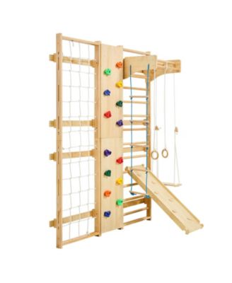 Swedish Ladder Wall Gym with 9-in-1 Solid Wood Stall Bars