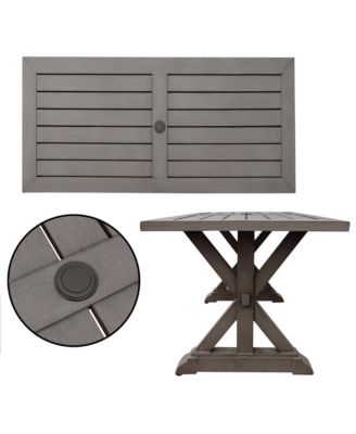 Mondawe Outdoor Aluminum Dining Table, Slatted Top Rectangular Patio Table with Umbrella Hole for Backyard, Garden, Deck