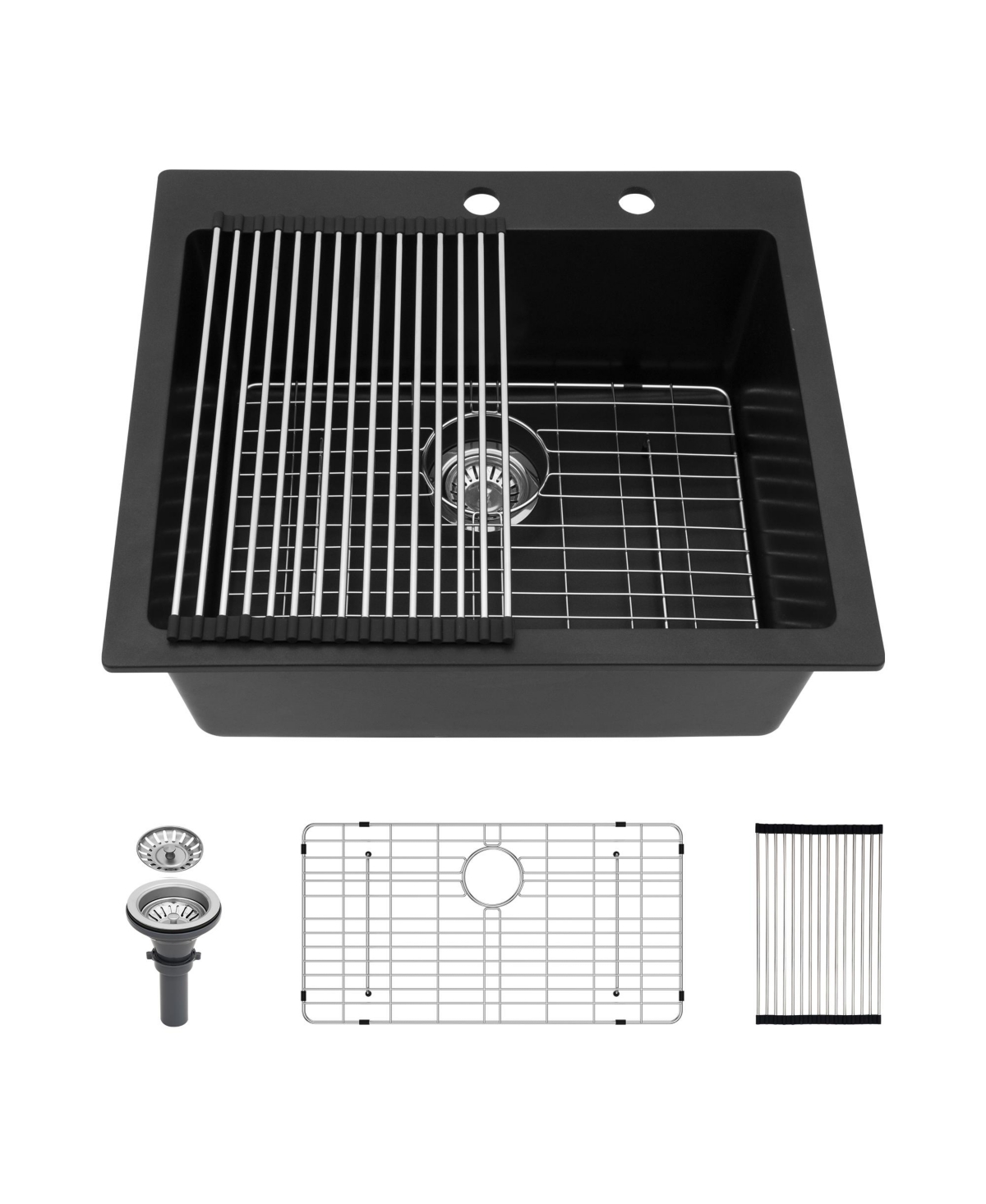 flynama 25x22x9.65inch Black Quartz Composite Kitchen Sink Drop In Single Bowl Granite