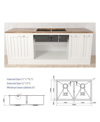 33x19x9inch Undermount Double Bowl Kitchen Sink Stainless Steel 16 Gauge 50 and 50