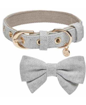 Textured Tweed Dog Collar With Detachable Bowtie Accessory