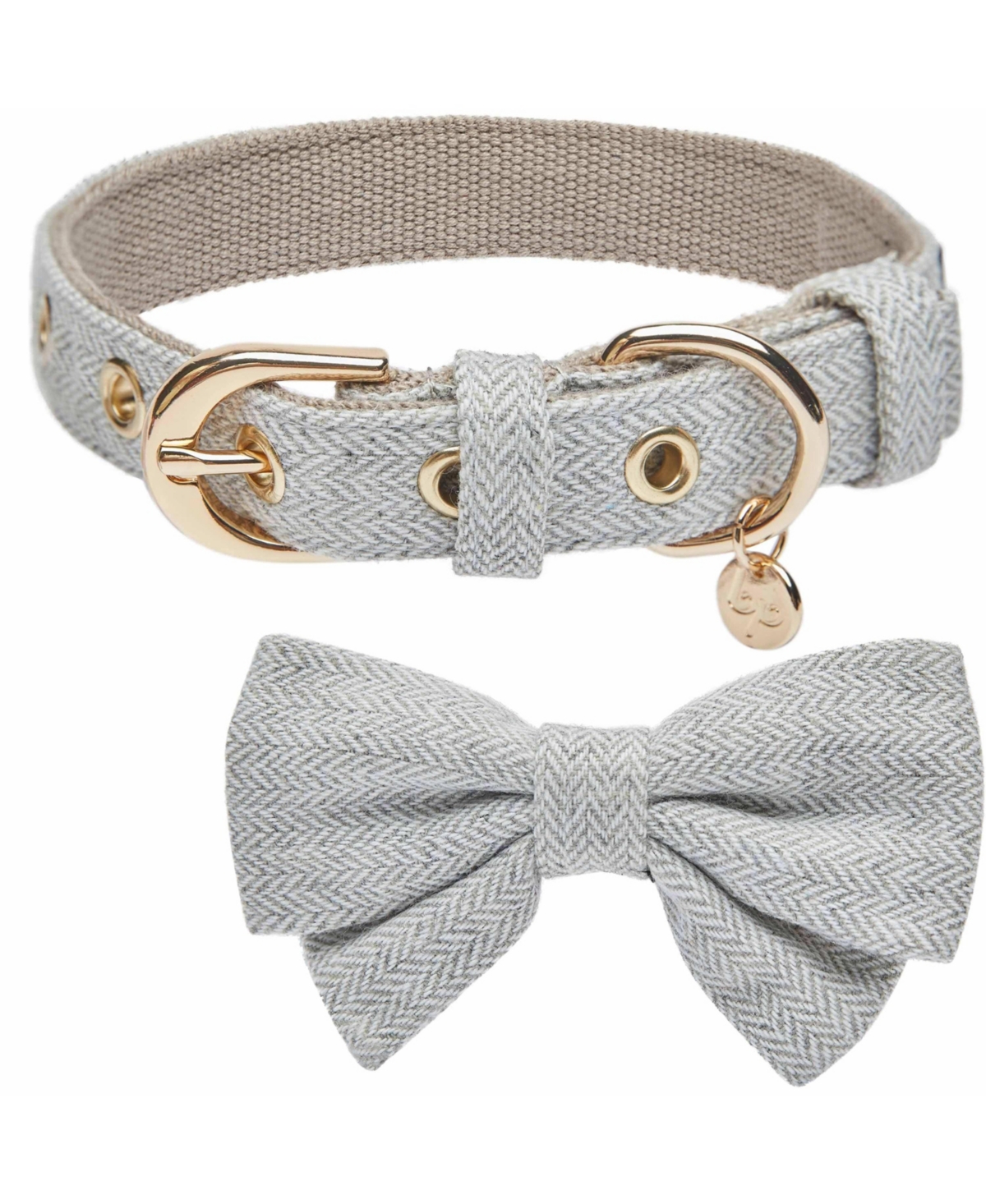 Blueberry Pet Textured Tweed Dog Collar With Detachable Bowtie Accessory