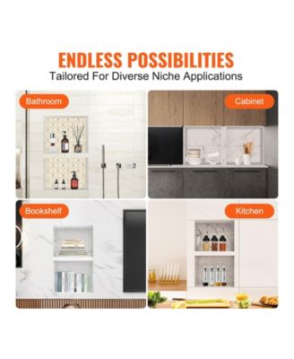 Shower Niche, Ready for Tile, 16" x 24", Double Shelf, Recessed Wall Insert, Sealed Waterproof, Square Corners, Black