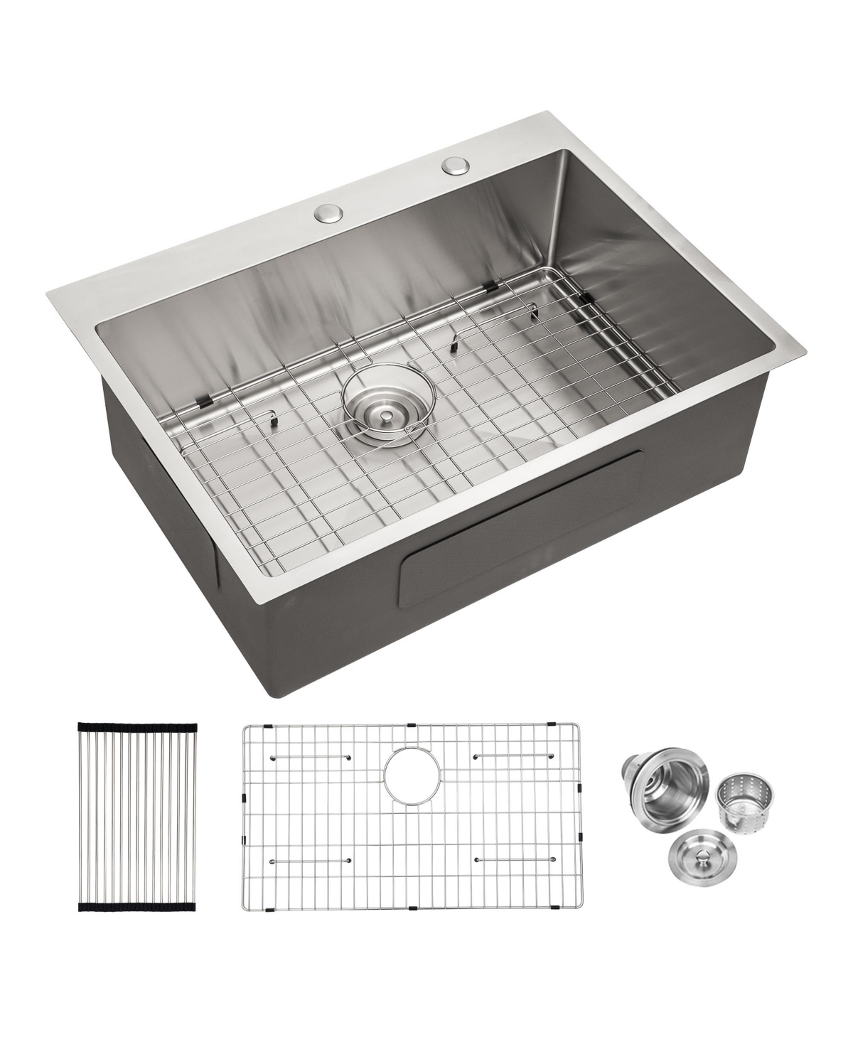 flynama 30x22x10 Inch Drop In Single Bowl Topmount Kitchen Sink 16 Gauge T304 Stainless Steel With Dish Grid Drain Assembly Drying Rack