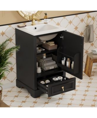 Space-Saving 20 in. Bathroom Vanity with Ceramic Sink, Soft Close Door, Adjustable U-Shaped Shelf, Compartment Drawer and Door Storage Rack
