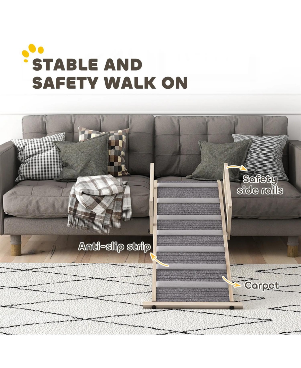 Aostirmotor Dog Step with Side Rails Dog Ramp in Natural