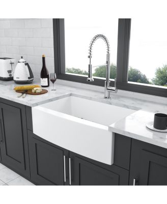 30x21x10 Inch White Farmhouse Kitchen Sink Ceramic Porcelain Arch Edge Apron Front Single Bowl With Drain Assembly Dish Grid