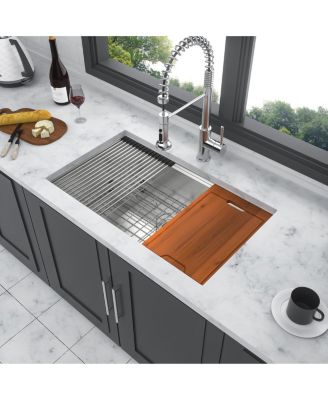 32x19x10 Inch Single Bowl Undermount Workstation Kitchen Sink 16 Gauge 304 Stainless Steel Deep Sink With Cutting Board Colander