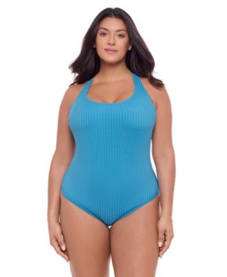 Women's Smoothing and Sculpting Ribbed Scoop-Neck Crossback One-Piece Swimsuit