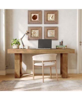 63-Inch Computer Desk, Simple Thick Appearance, Study Gaming Writing Work Executive Desk for Home, Yellowish Brown