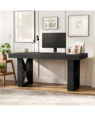 63-Inch Computer Desk, Simple Thick Appearance, Study Gaming Writing Work Executive Desk for Home, Yellowish Brown