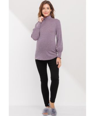 Maternity Shimmer Long Sleeve Mock Neck Top
