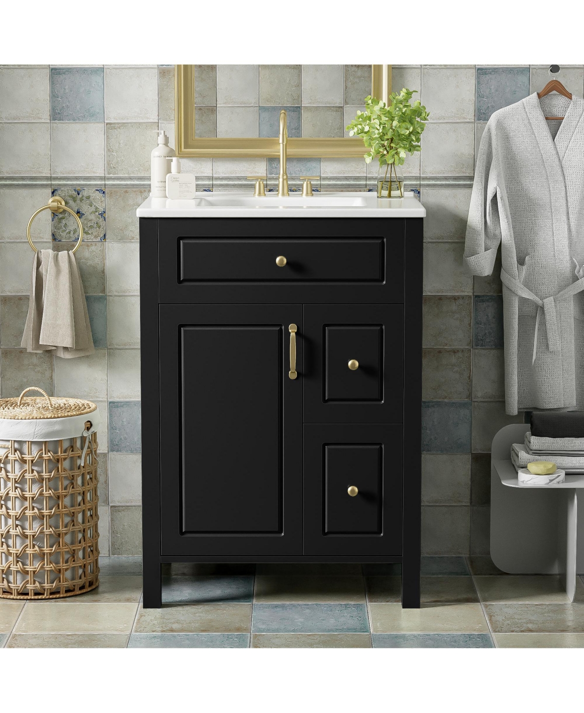Cesicia 24 in. Bathroom Vanity with Ceramic Sink, Soft Close Door, Drawers and Double Storage Racks on the Door