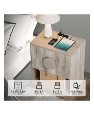 Home Fluted Nightstand Set Of 2 With Charging Station Side Table With 2 Drawer Modern Farmhouse Nightstand