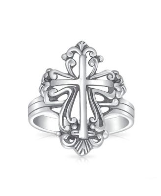  Christian Religious Fleur De Lis Cross Ring .925 Sterling Silver