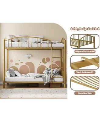 Metal Bunk Bed Twin Over Twin,Twin Bunk Bed Frame with Heightened Arched Guardrail and Safety Ladder,Sturdy Steel Bed