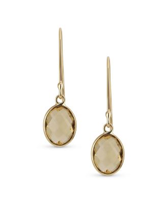Classic 10K Gold Faceted Natural Stones Bezel Set Oval Drop Earrings