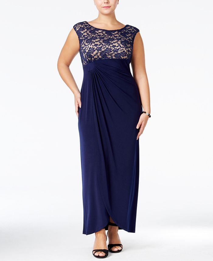 Connected Plus Size Lace Cap-Sleeve Gown - Macy's