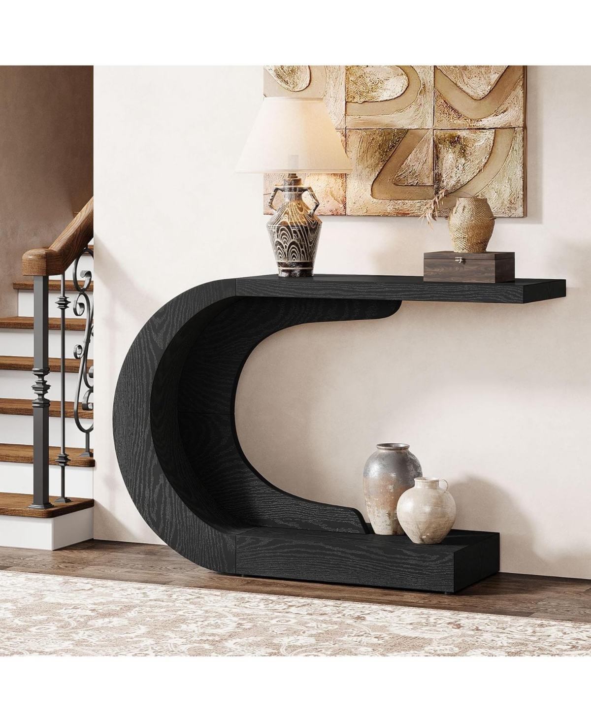 Tribesigns 43.3" C-Shaped Console Table, Mid-Century Modern Wood Entryway Hallway Heavy-Duty Entry Accent Table for Hall, Living Room, Entrance