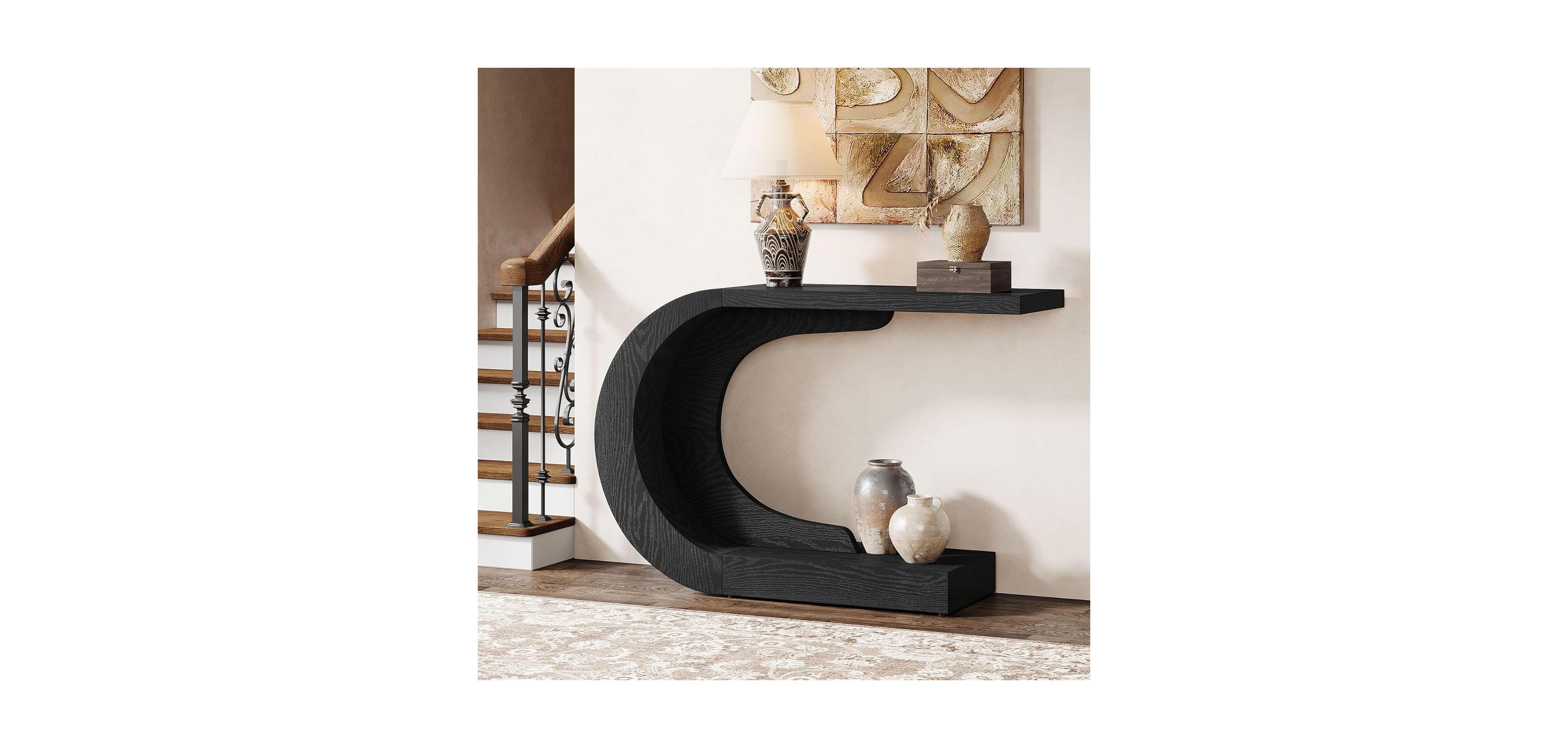 Tribesigns 43.3" C-Shaped Console Table, Mid-Century Modern Wood Entryway Hallway Heavy-Duty Entry Accent Table for Hall, Living Room, Entrance