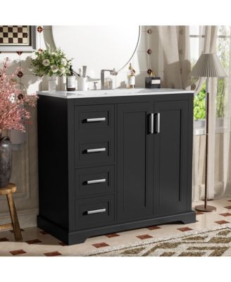 36 in. Modern Bathroom Vanity with Ceramic Sink, Soft-Close Door, Adjustable Shelf and 3 Drawers, Ample Storage