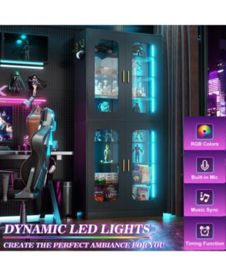 Shoe Cabinet With LED Light, Closet Shoe Organizer with Adjustable Shelves