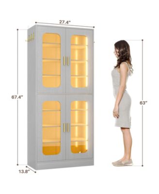 Shoe Cabinet With LED Light, Closet Shoe Organizer with Adjustable Shelves