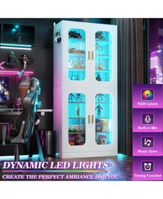 Shoe Cabinet With LED Light, Closet Shoe Organizer with Adjustable Shelves