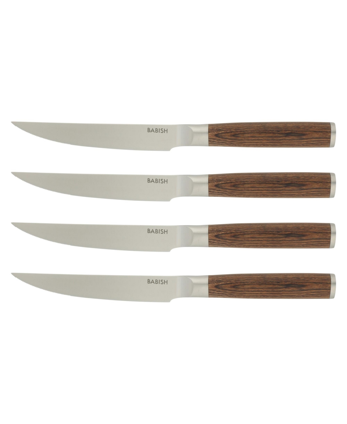 Babish 4-Piece 1.4116 German Stainless Steel Steak Knife Set with Dark Pakka Wood Handles Full-Tang Knives for Dining & Everyday Table Use