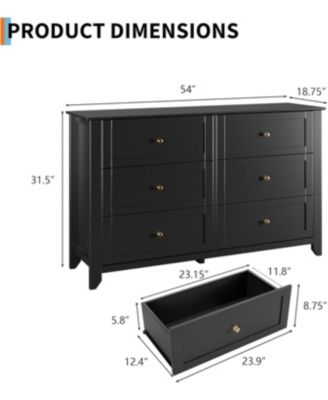 6 Drawer Dresser for Bedroom, Modern Wood Storage Cabinet for Living Room, Closet or Entryway