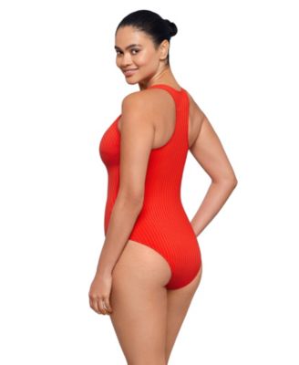 Women's S3 Smoothing Ribbed High-Neck Snap-Front One Piece Swimsuit