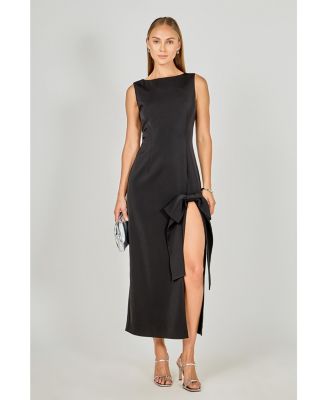 Women's Slit Maxi Dress with Bow