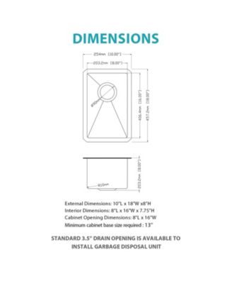 Undermount Kitchen Sink Single Bowl Stainless Steel 16 Gauge Deep Basin