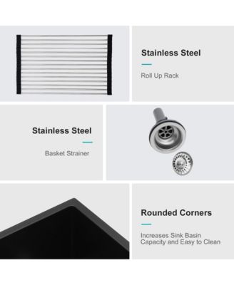 huluwat Black Quartz Composite Kitchen Sink Double Bowl Undermount