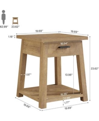 Farmhouse Square Side Table Set of 2, 2 -Tier Wooden End Table with Drawer, Rustic Nightstands with Shelf Storage