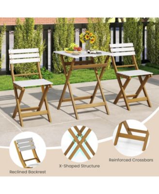 3-Piece Folding Patio Bistro Setwith Slatted Design Small Outdoor Furniture Set