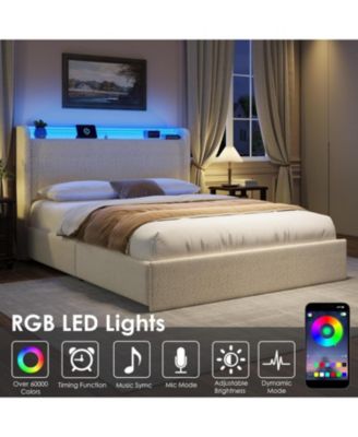 Easy Assembly Full Size Platform Bed Frame Lighted Upholstered Bed Frame Space Saving, for Living Room, Guest Room