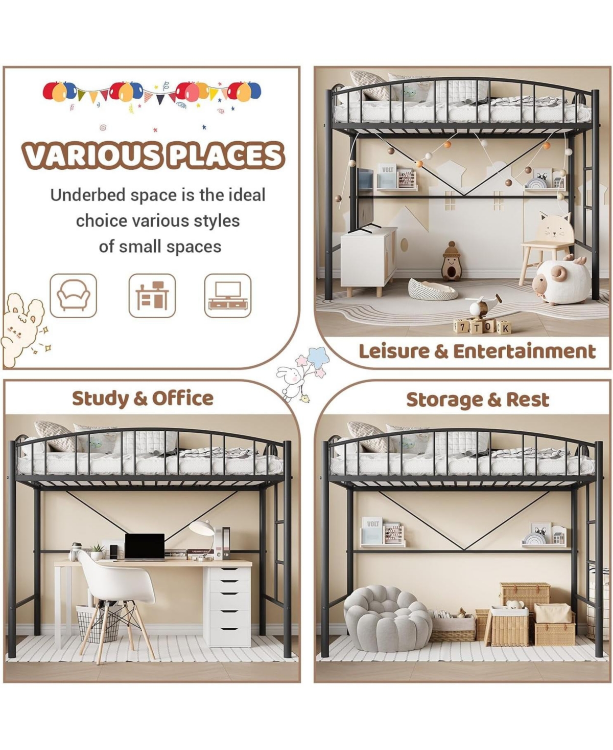 gaomon Easy Assembly Twin Loft Bed – Heavy Duty Metal Frame Space Saving, for Living Room