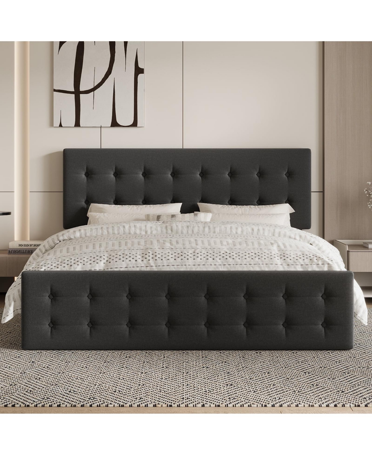 gaomon Easy Assembly King Size Bed Frame Space Saving, for Living Room