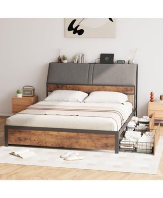 Easy Assembly Queen Size Bed Frame Space Saving, for Living Room, Guest Room