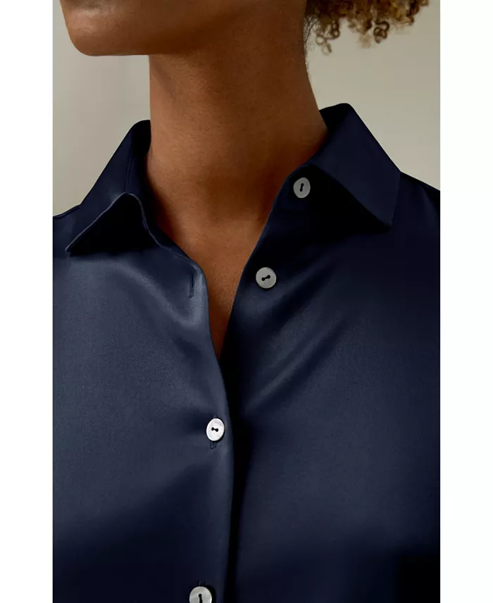 Women's Spread Collar Silk Shirt - thumbnail 10