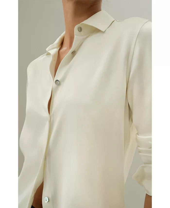 Women's Spread Collar Silk Shirt - thumbnail 5