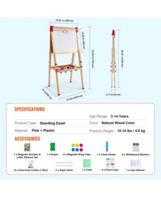 Wood Double-Sided Art Easel for Kids with Chalkboard and Paper