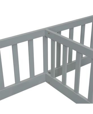 Double Twin Floor Bed with Safety Fence Low Profile Shared Sleeping Bed for Kids No Door Design