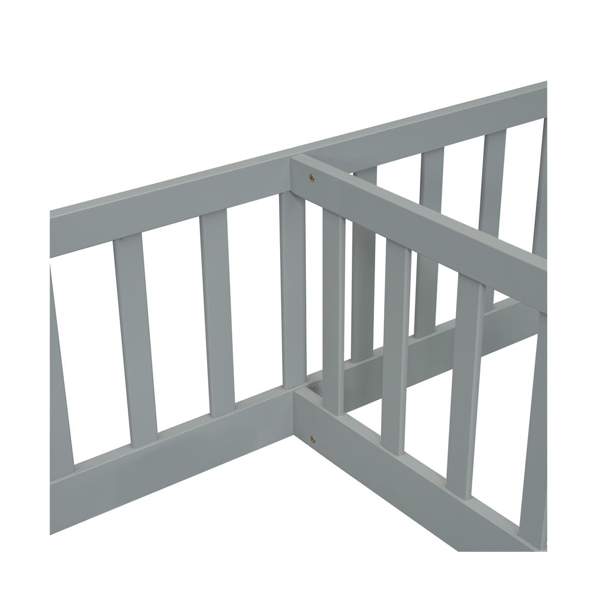 Cesicia Double Twin Floor Bed with Safety Fence Low Profile Shared Sleeping for Kids No Door Design